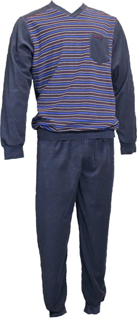 Lunatex Lunatex Jivan Badstof Herenpyjama – Kobaltblauw/Grijs/Rood Gestreept (M)