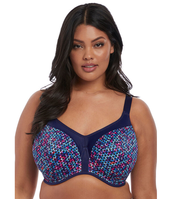 Elomi  Elomi Energise sport‑bh met bredere beugel – navy met geo‑print – in grote maten