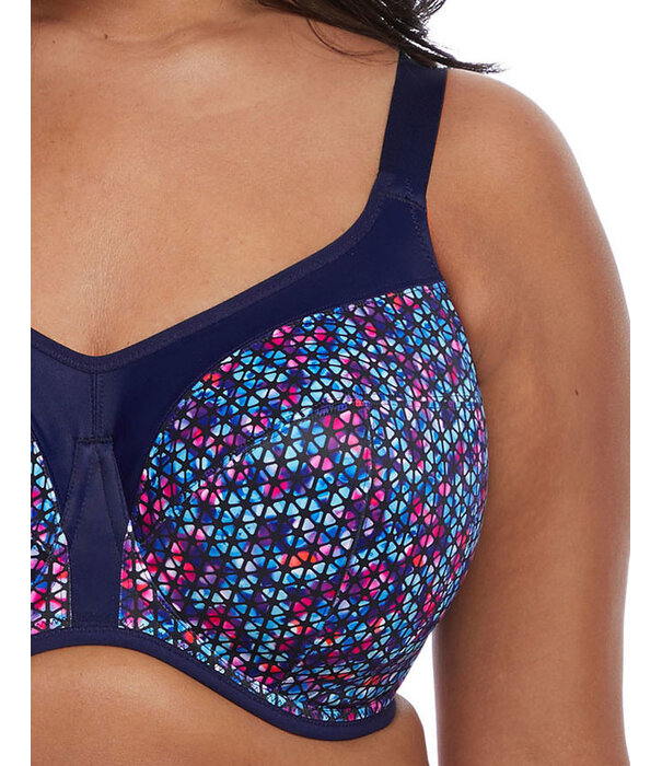 Elomi  Elomi Energise sport‑bh met bredere beugel – navy met geo‑print – in grote maten