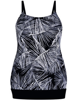 Amoena lingerie Florida prothese tankinitop in blouson model kleur zwart met print wit gecombineerd met zilver
