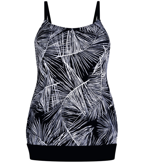 Amoena  Florida prothese tankinitop in blouson model kleur zwart met print wit gecombineerd met zilver