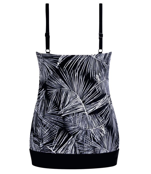 Amoena  Florida prothese tankinitop in blouson model kleur zwart met print wit gecombineerd met zilver