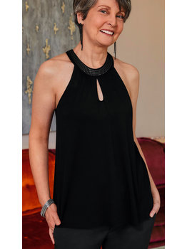 Amoena lingerie Prothese Top kleur zwart met lovertjes aan halslijn