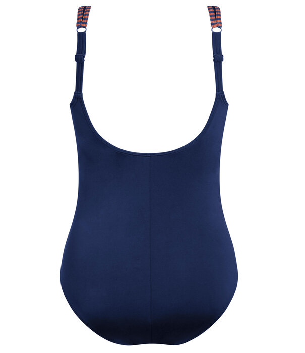 Amoena  Amoena Alabama chloorbestendige prothese badpak zonder beugel & licht voorgevormde cup kleur navy met brique kleurige dots