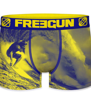 Alex  micro long boxershort kleur blauw met geel gecombineerd en foto print surfer