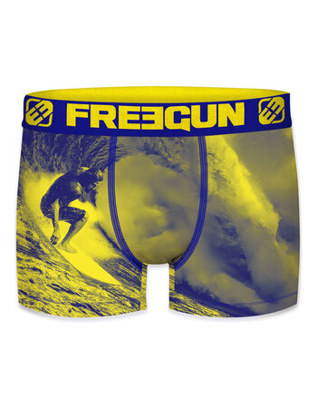Alex  micro long boxershort kleur blauw met geel gecombineerd en foto print surfer