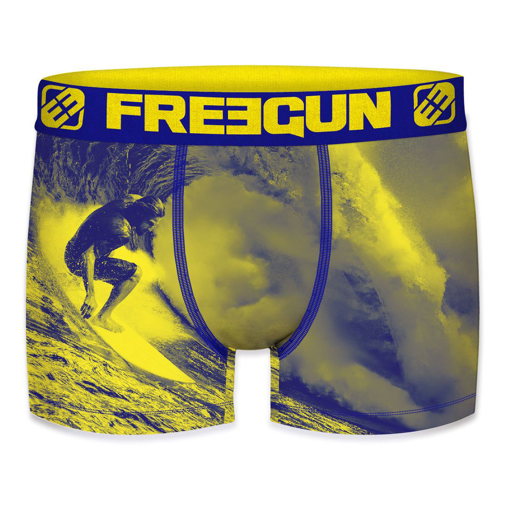 Avet-Set  Alex  micro long boxershort kleur blauw met geel gecombineerd en foto print surfer