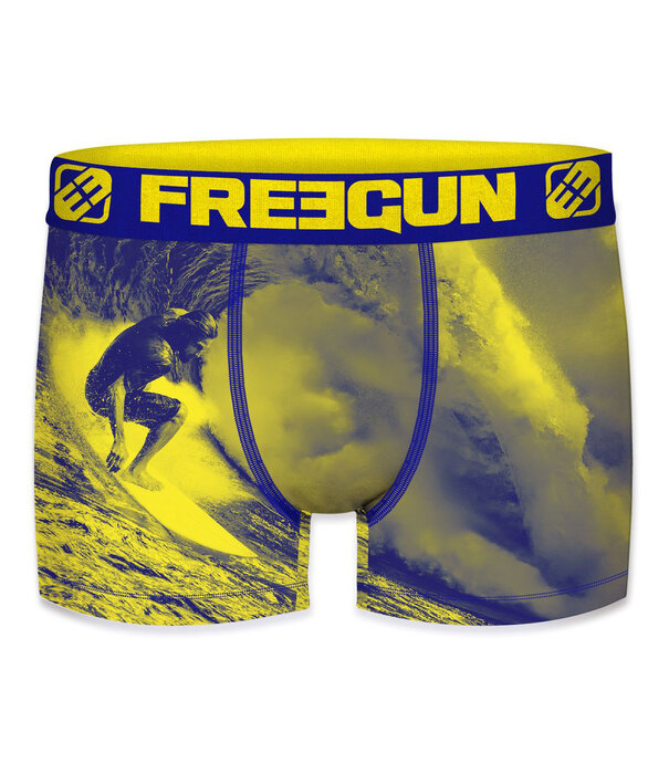 Avet Alex  micro long boxershort kleur blauw met geel gecombineerd en foto print surfer