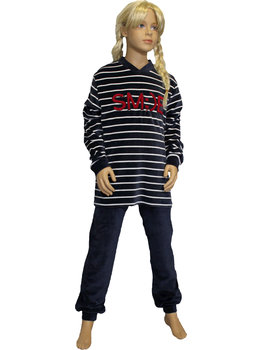 Lunatex Evi velours meisjes pyjama kleur navy mt 140 t/m 176