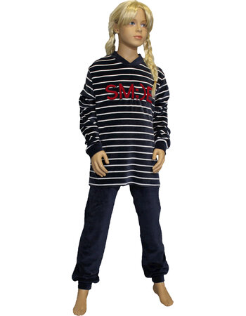 Evi velours meisjes pyjama kleur navy mt 140 t/m 176