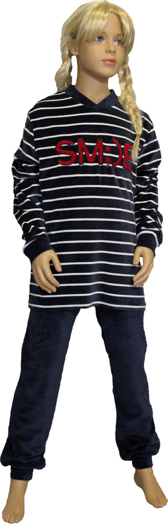 Lunatex Evi velours meisjes pyjama kleur navy mt 140 t/m 188
