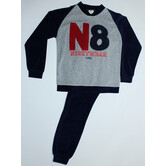 Lunatex Yves stoere velours jongenspyjama kleur marine gecombineerd met grijs mt 128 of 140