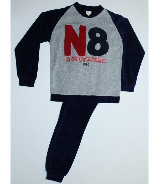 Lunatex Lunatex Yves stoere velours jongenspyjama kleur marine gecombineerd met grijs mt 128 of 140