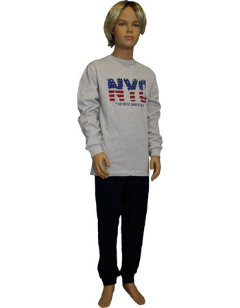 Lunatex Jowell Jongenspyjama Katoen – Grijs Jasje & Navy Broek met NYC