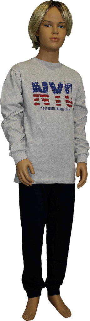 Lunatex Lunatex Jowell Jongenspyjama Katoen – Grijs Jasje & Navy Broek met NYC