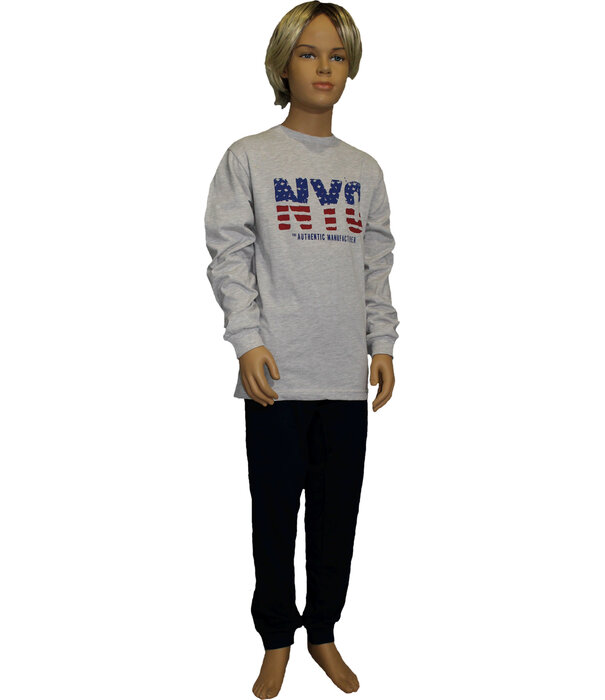 Lunatex Lunatex Jowell Jongenspyjama Katoen – Grijs Jasje & Navy Broek met NYC