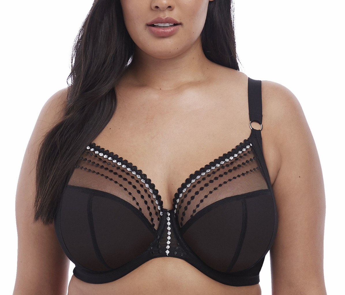 Elomi Matilda Plunge Bh met beugel kleur zwart met zilver gecombineerd