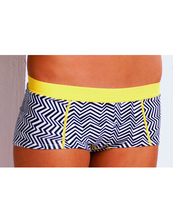 Zig Zag boxershort graphic print zwart & wit met gele contrastbies