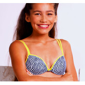 Zig Zag Bh graphic print wit & zwart met citroene gele bies