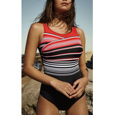 Susa  Felice prothese badpak zonder beugel & voorvorm in cup de  kleur zwart met rode & witte streepprint