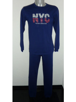 Lunatex Lunatex Jowell Jongenspyjama Katoen – Marineblauw met NYC in Rood en Grijs