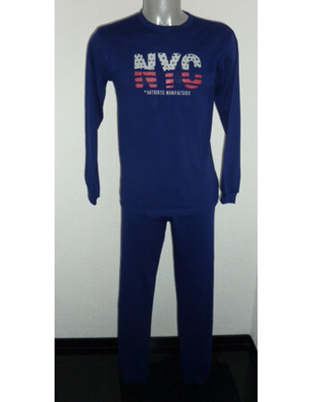 Lunatex Jowell Jongenspyjama Katoen – Marineblauw met NYC in Rood en Grijs