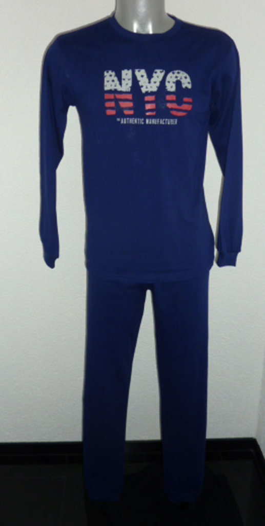 Lunatex Lunatex Jowell Jongenspyjama Katoen – Marineblauw met NYC in Rood en Grijs