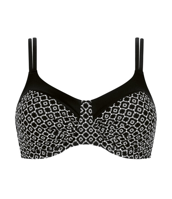 Amoena  Amoena Ayon chloorbestendige prothese bikinitop zonder beugel zwart print wit