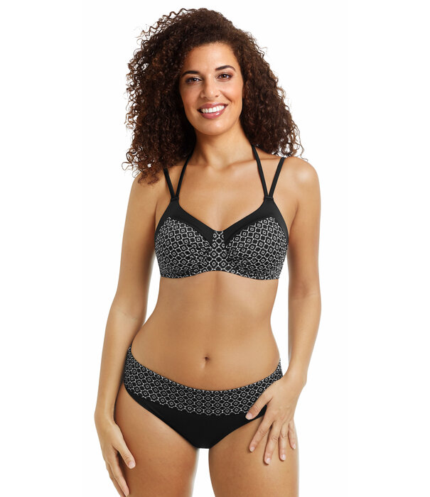 Amoena  Amoena Ayon chloorbestendige prothese bikinitop zonder beugel zwart print wit
