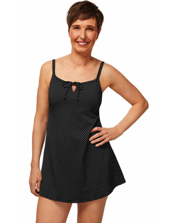 Amoena Romantic Downtown prothese zwemjurkje zwart met witte polkadots