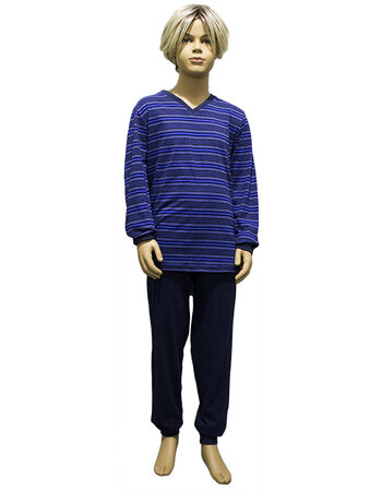 Jairo katoenen single Jersey jongenspyjama blauw met streepprint mt 152 t/m 176