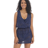 Freya Sundance strandjurkje kleur denim blue met opengewerkt borduursel