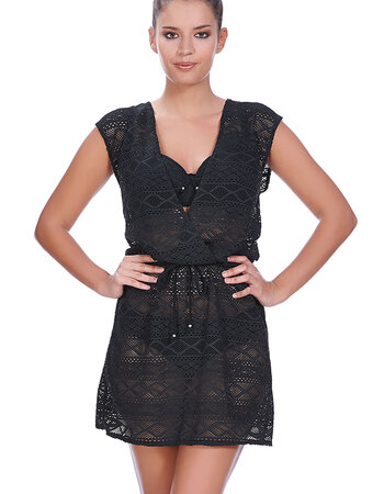 Freya Sundance strandjurkje kleur zwart met opengewerkt borduursel