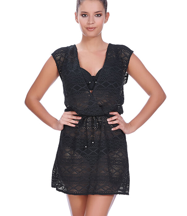 Freya Freya  Sundance strandjurkje kleur zwart met opengewerkt borduursel