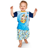 Bumba katoenen jongens shortama kleur blauw met print verf mt 86/92