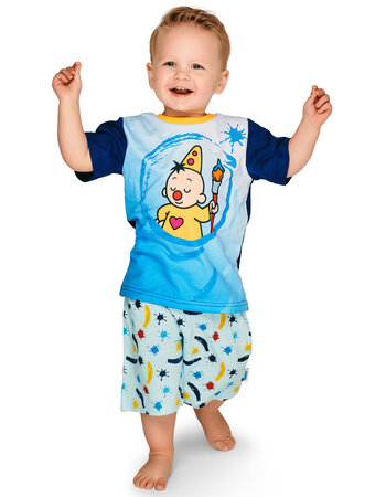 Bumba katoenen jongens shortama kleur blauw met print verf  mt 86/92