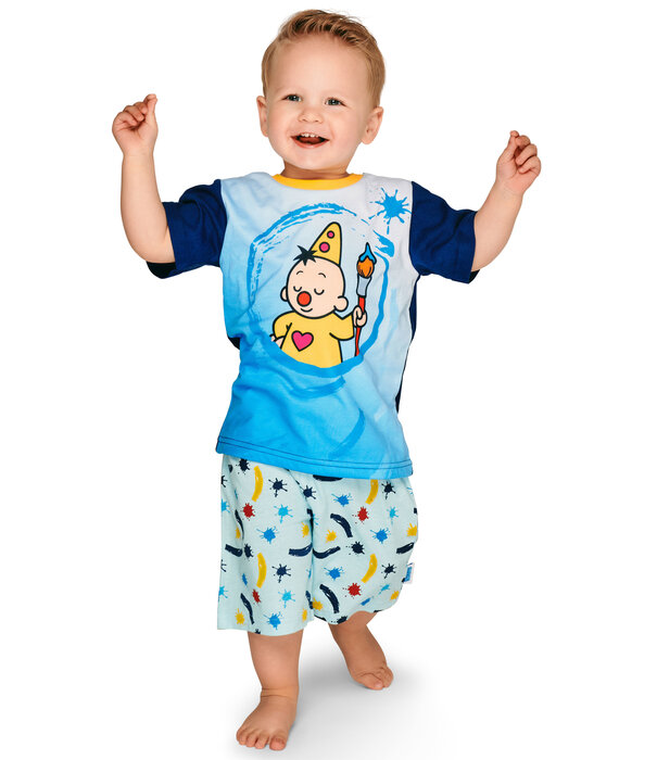 Studio 100 Bumba katoenen jongens shortama kleur blauw met print verf mt 86/92