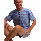 Raoel katoenen shortama blauw gestreept mt M t/m 2XL