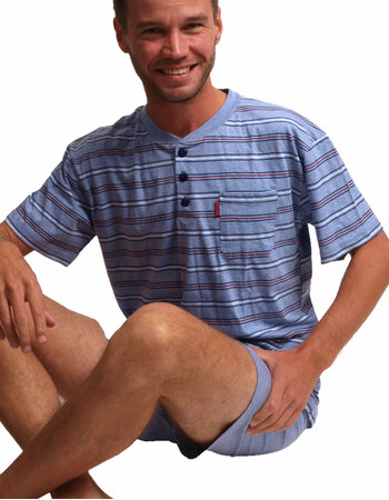 Raoel katoenen heren shortama blauw gestreept mt M t/m 2XL