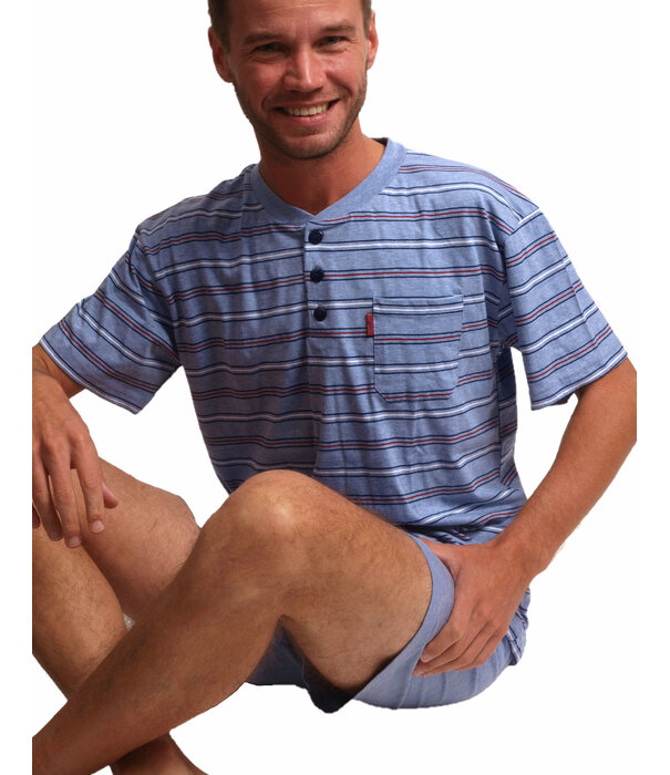 Lunatex  Raoel katoenen shortama blauw gestreept mt M t/m 2XL