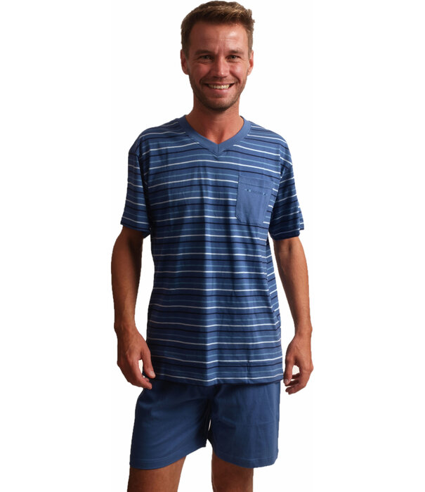 Lunatex Lunatex Miquel katoenen heren shortama indigo blauw gestreept maat S