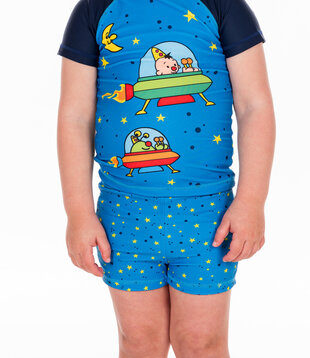 Bumba zwemsetje voor jongens kleur blauw met Bumba in ruimteschip mt 86/92 of 98/104