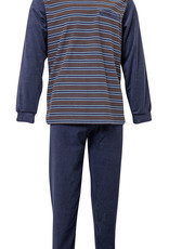 Lunatex Lunatex Gentlemen Landon badstof herenpyjama – grijs met bruin‑blauwe streepprint (M & L)