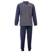 Lunatex Gentlemen Landon badstof herenpyjama – grijs met bruin‑blauwe streepprint (M & L)