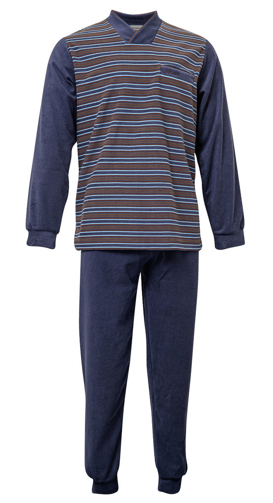 Lunatex Gentlemen Landon Badstof Herenpyjama – Grijs Gestreept Jasje & Grijze Broek (M en L)