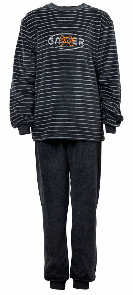 Jongens velours pyjama Scott LUNATEX Outfitter kleur grijs gestreept - Born