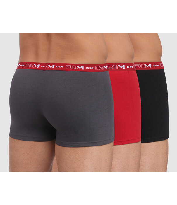 Dim  Dim  Cotton Stretch 3 delig boxershortset kleur rood, grijs & zwart