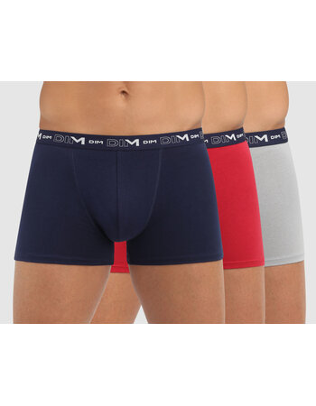 Dim Cotton Stretch 3 delig boxershortset kleur marineblauw,rood & grijs