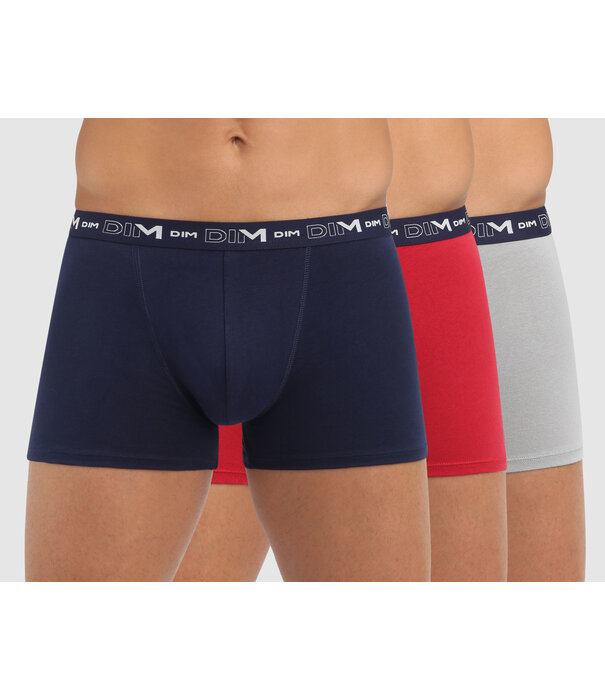 Dim   Cotton Stretch 3 delig boxershortset kleur marineblauw,rood & grijs
