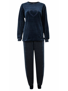 Lunatex Lunatex  velours dames huispak/pyjama Selena  kleur navy  met print mt L of XL